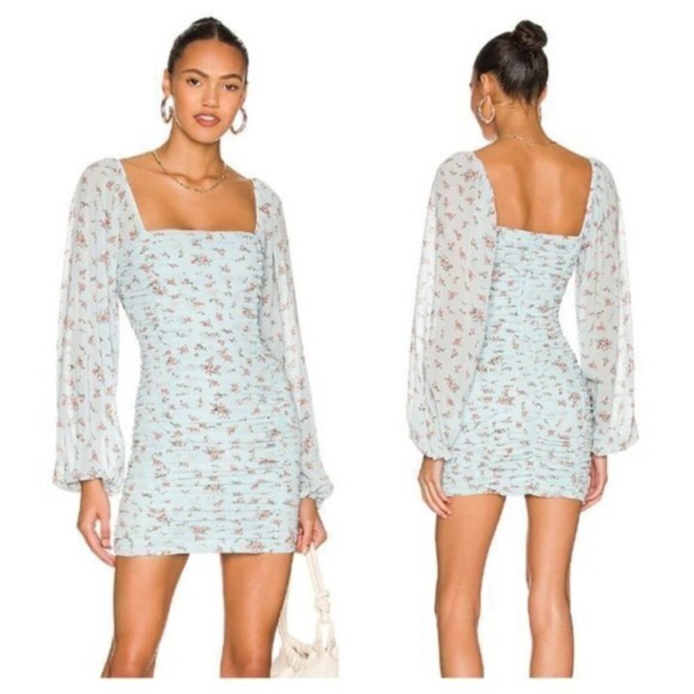 MORE TO COME Jaliyah Ruched Mini Dress - Blue Floral
